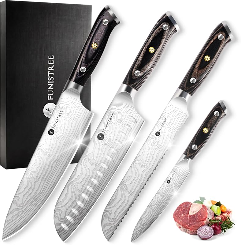 Professional 4-Piece Kitchen Knife Set: Damascus German Stainless Stee