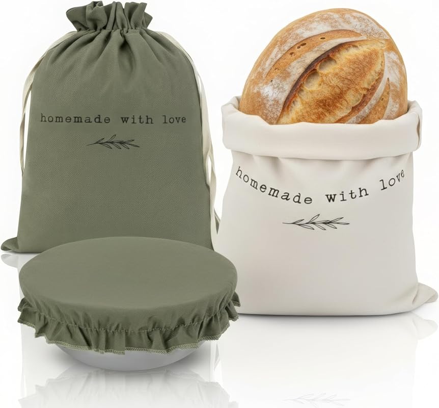 KIBAGA Linen Bread Bag Set & Proofing Cover for Homemade Sourdough, Ke