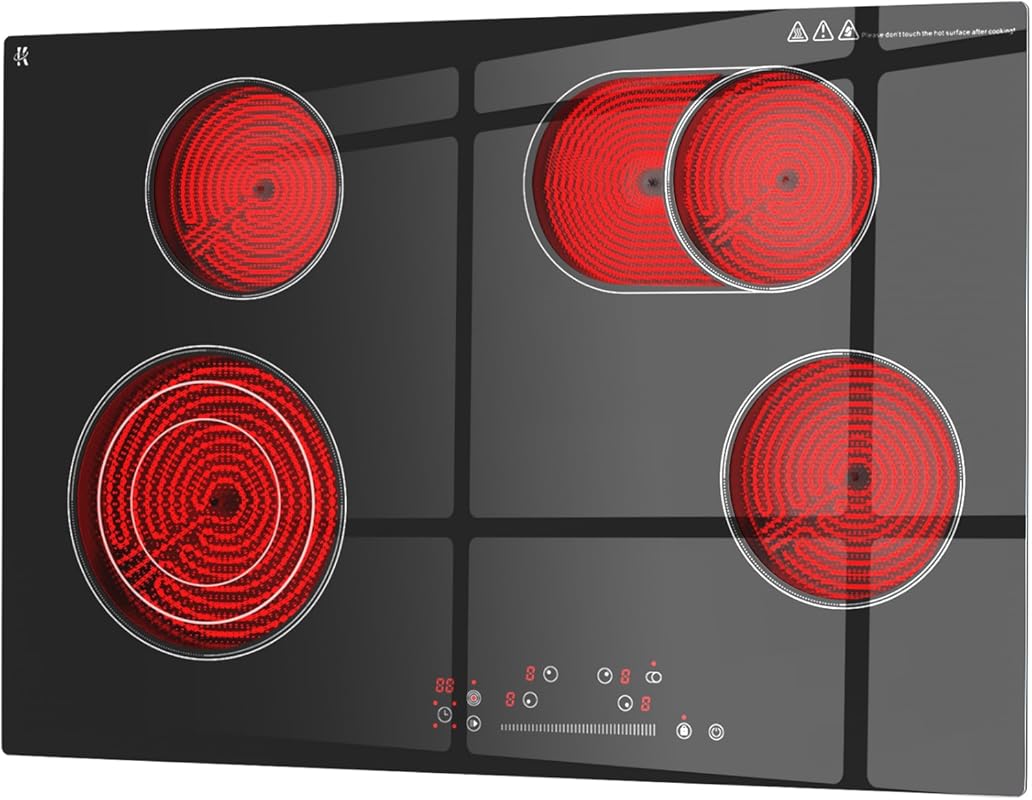 30 Inch 4 Burner Electric Cooktop, 7200W Built-in Ceramic Stove Top, T