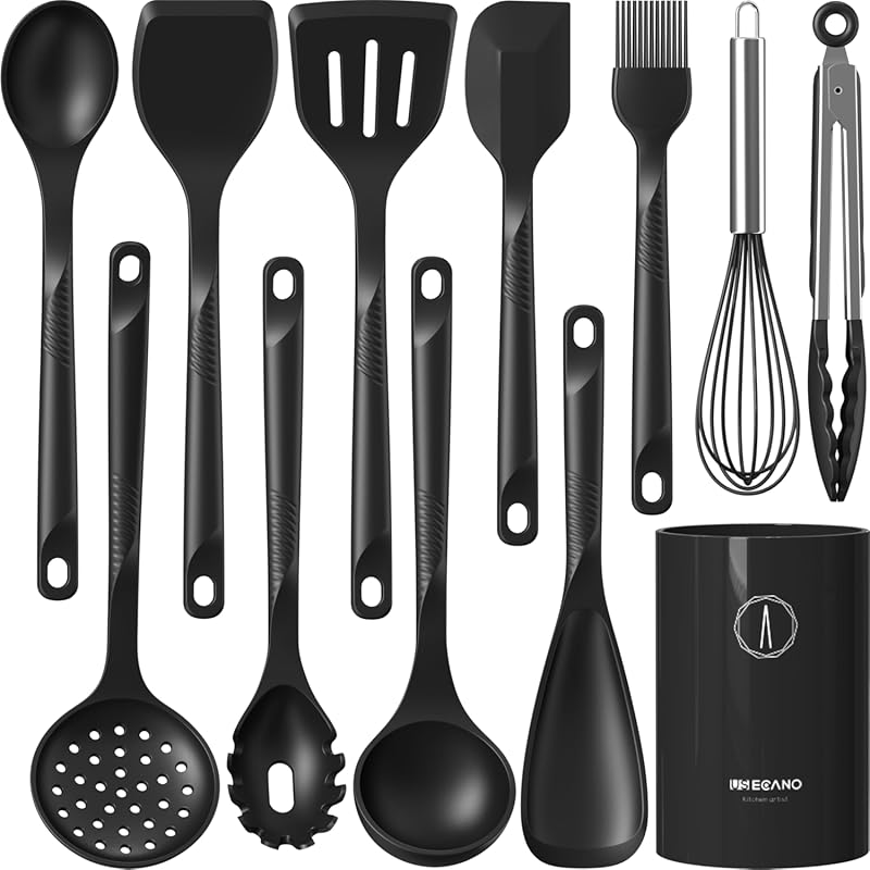 Silicone Cooking Utensils Set: 600°F Heat Resistant, Nonstick, BPA Fre