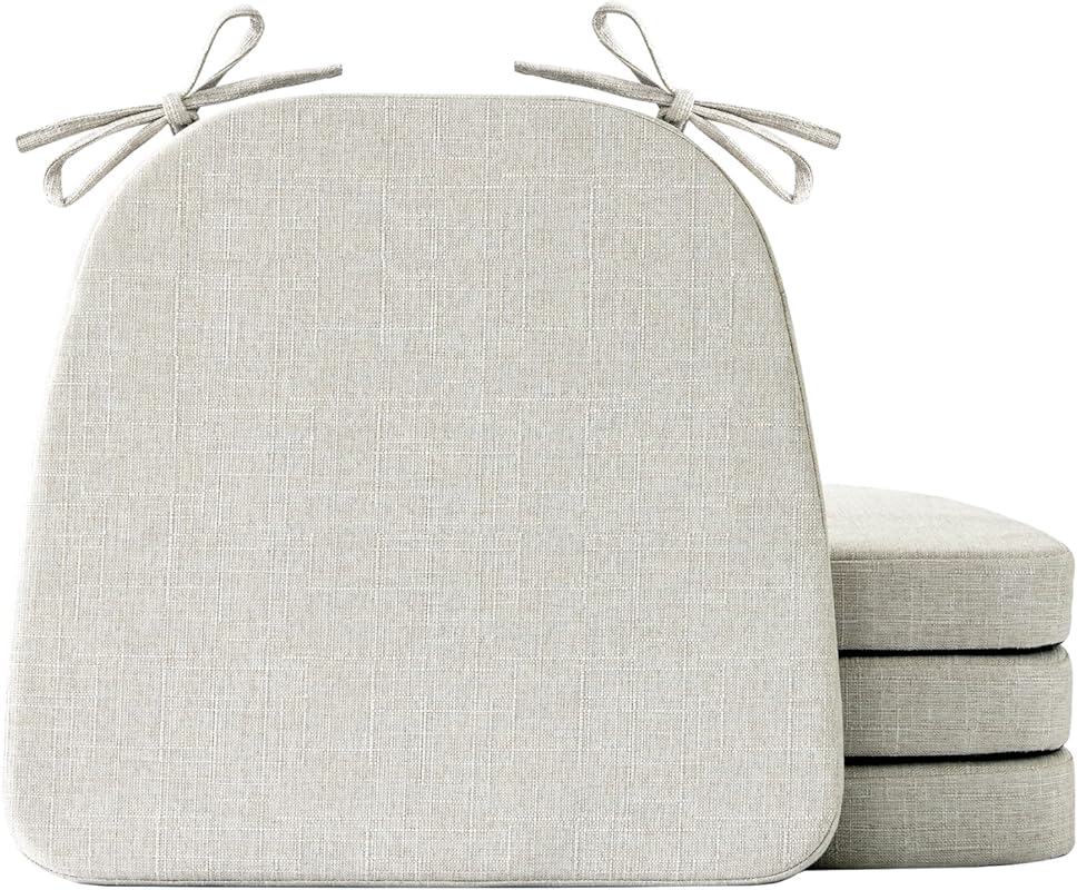 Beige D-Shaped Dining Chair Cushions Set of 4, Non-Slip Kitchen Seat P