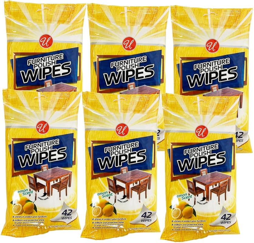 6-Pack Lemon Scent Wood Cleaner & Polishing Wipes (42 Count) for Furni