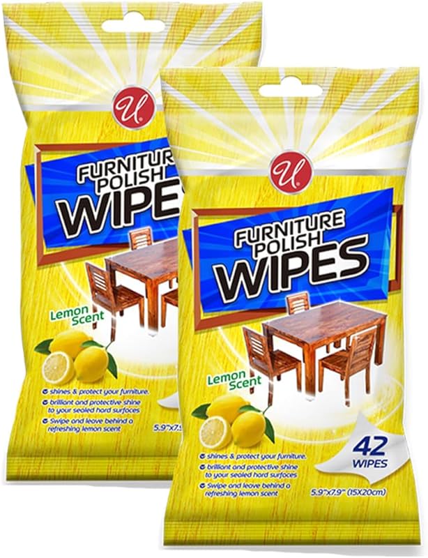 Lemon Scent Wood Cleaner Polishing Wipes – 84 Count 2-Pack for Furnitu