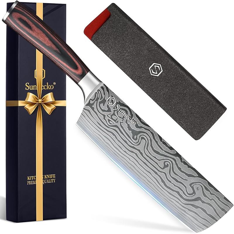 Sunnecko 7” Nakiri Knife, High Carbon Steel, Extremely Sharp for Veget