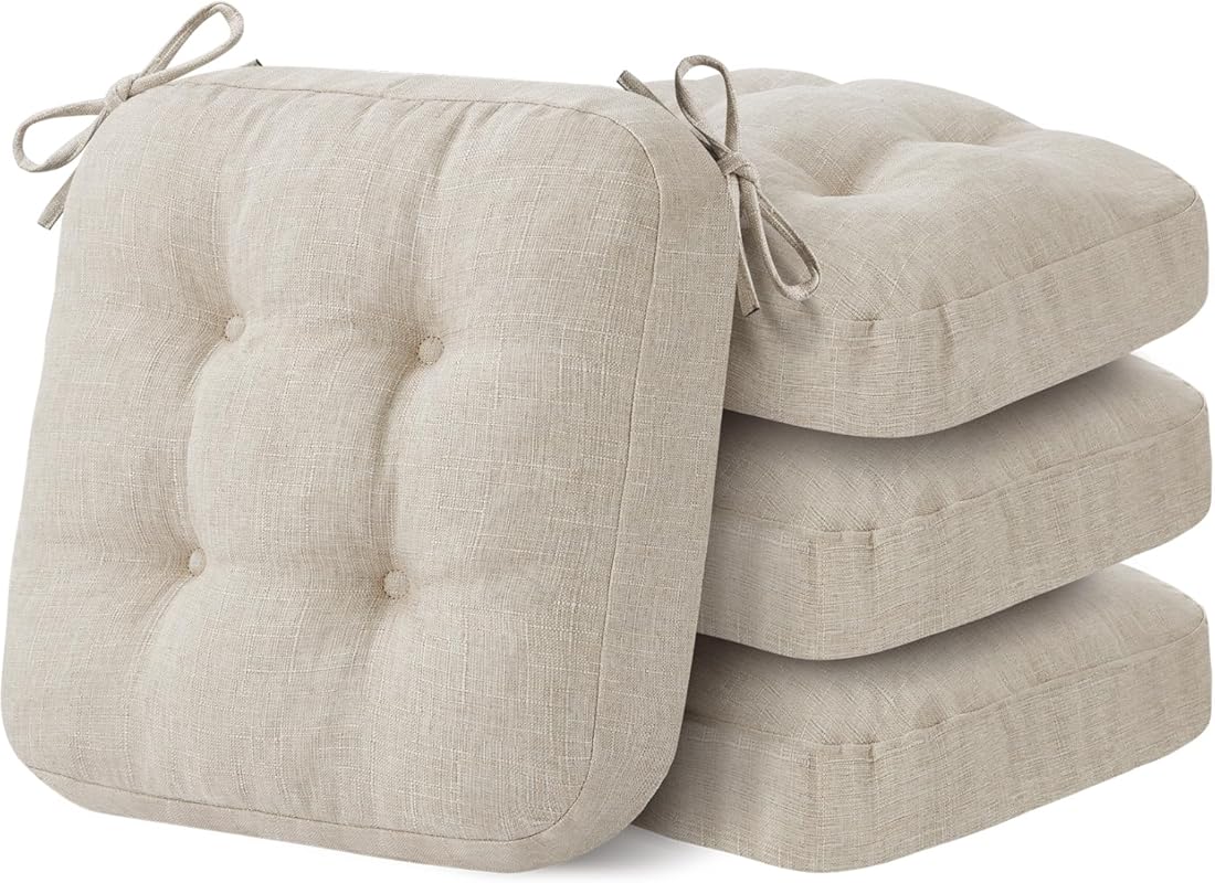 Beige Memory Foam Tufted Dining Chair Cushions Set of 4, 16.5