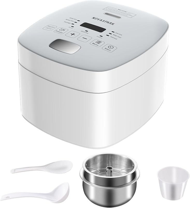 Novaspark Mini Low Carb Rice Cooker, 5-Cup Stainless Steel Pot, LED Di