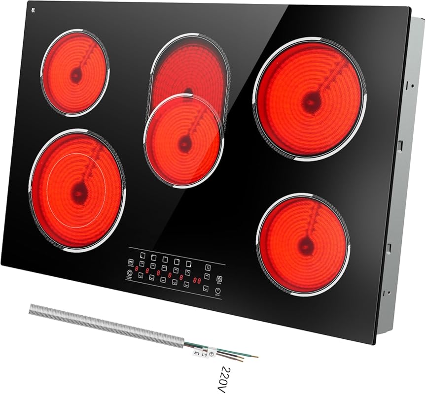 30 Inch Electric Cooktop, 5 Burner Ceramic, 8400W Built-in, Expanded Z