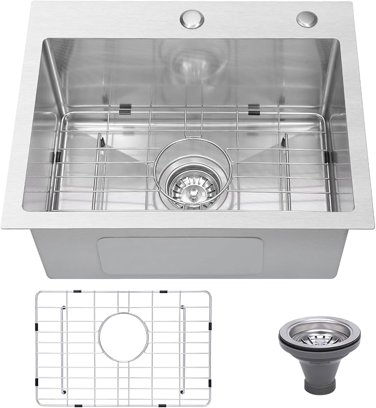 20x16 Inch Drop-In Kitchen Sink, 18 Gauge Stainless Steel Top Mount, 9