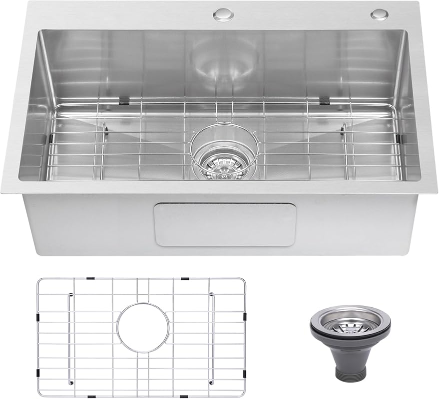 Generic 33x22 Inch Drop-In Stainless Steel Kitchen Sink, 18 Gauge, 9