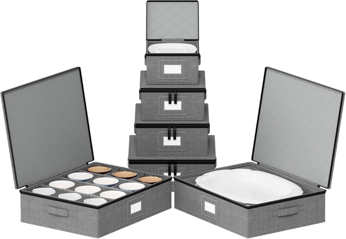 SpaceAid 6-Pack Stackable Hard Shell Quilted China Storage Containers 