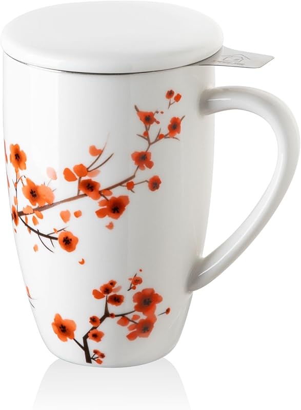Sweejar Porcelain 16 oz Tea Mug with Infuser, Lid & Filter for Loose L