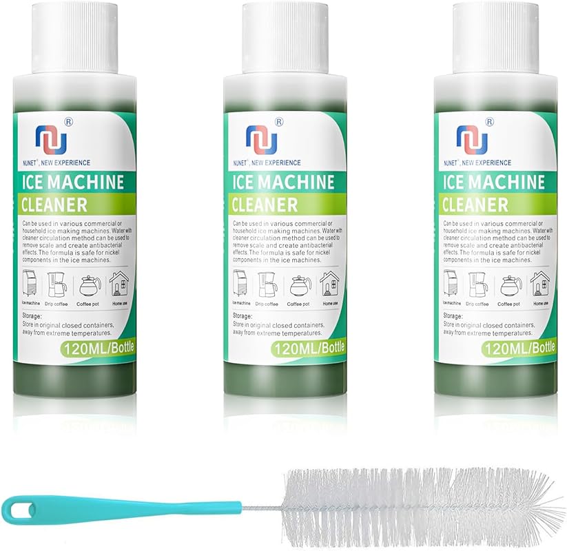 Refresh Ice Machine Cleaner & Descaler Kit: 3x 4oz Bottles, Long Brush