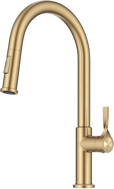 KRAUS Torak Pull Down Kitchen Faucet, Spot-Free Brushed Brass, 2 Funct