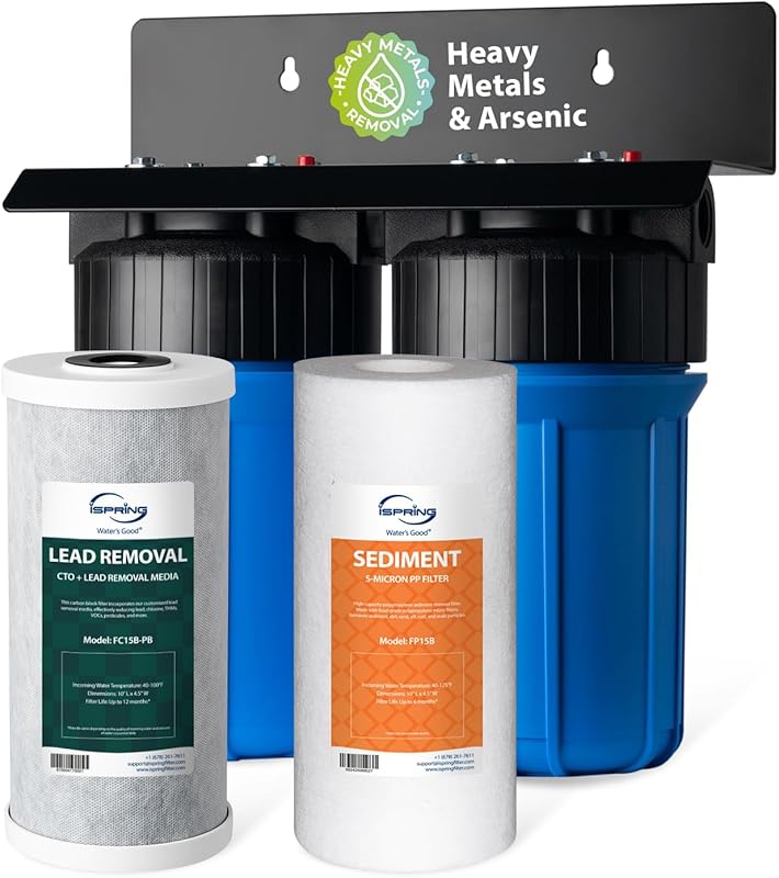 iSpring WGB21B-CPB 2-Stage Whole House Water Filter System, Reduces Le