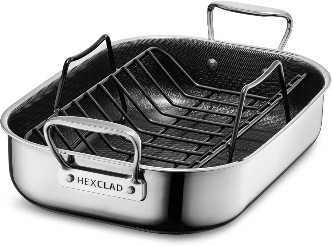 HexClad Hybrid Nonstick Small Roasting Pan with Rack, Oven-Safe & Dish