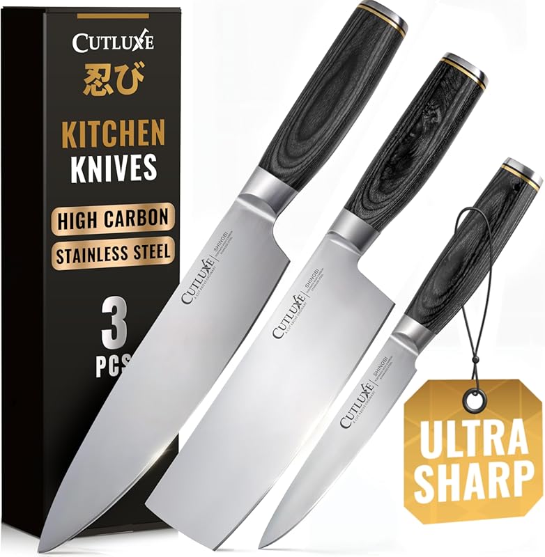 Cutluxe Shinobi Series 3-Piece Chef Knife Set: Ultra-Sharp Japanese Hi
