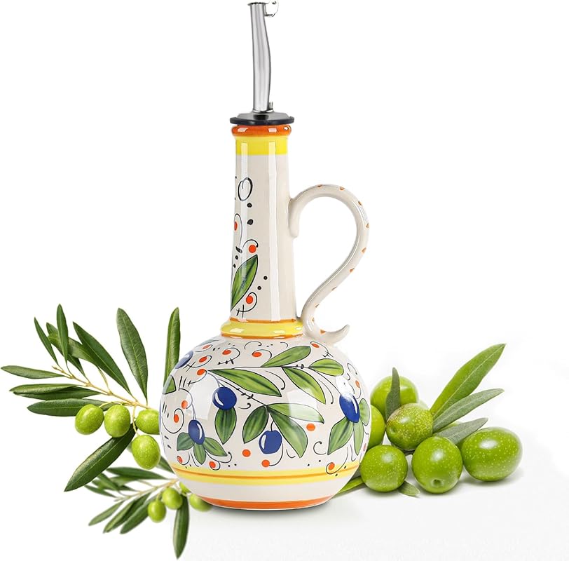 18 oz Ceramic Olive Oil Dispenser Bottle, Large Capacity Cruet with St