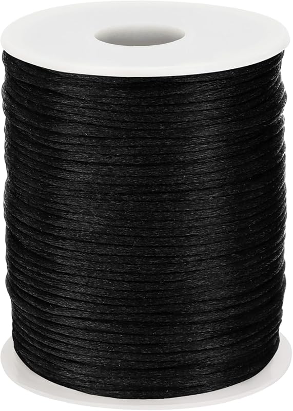 2MM Black Nylon Cord, 110 Yards, Satin String for Jewelry Making, Bead