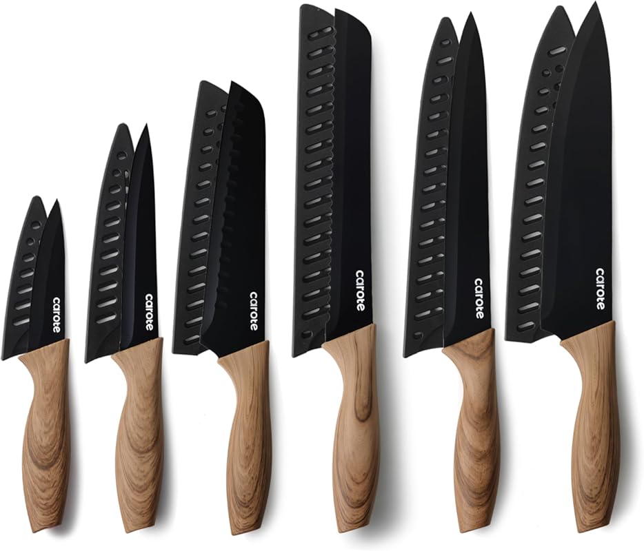 CAROTE 12-Piece Stainless Steel Kitchen Knife Set with Nonstick Cerami