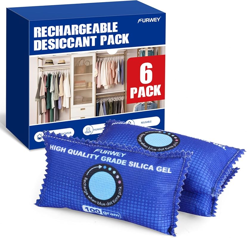 100g (6 Pack) Rechargeable Color-Indicating Silica Gel Desiccant Packs