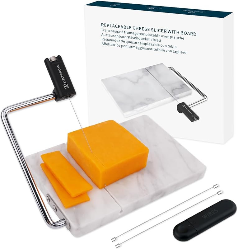 KITCHENDAO Replaceable Wire Cheese Slicer with Marble Board, Tightness