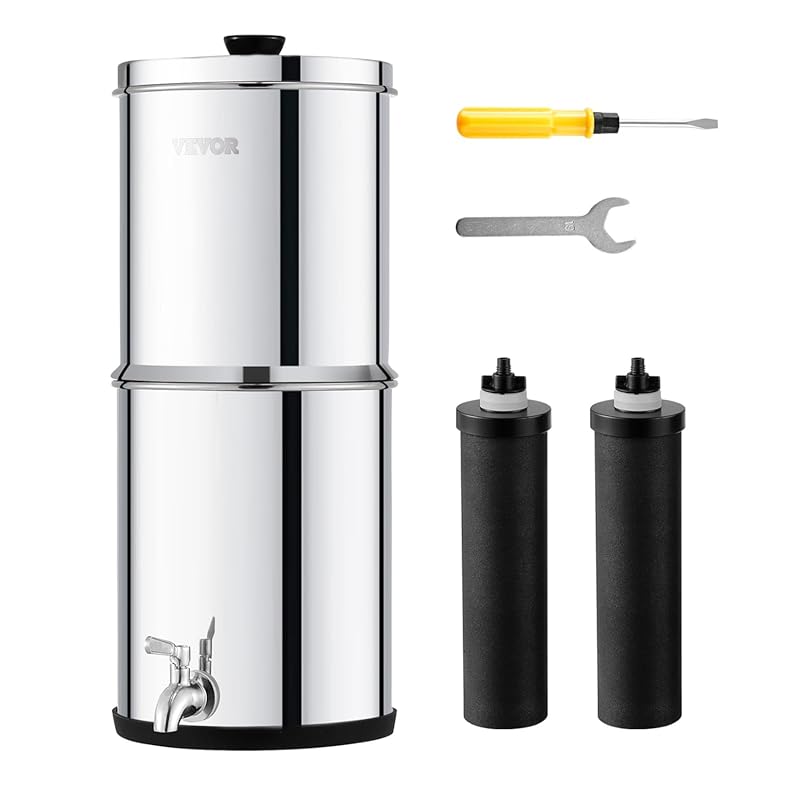 VEVOR 1.5G Gravity Water Filter System, Stainless Steel Countertop, Re