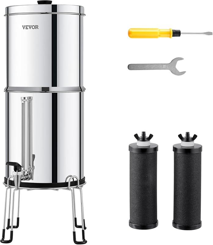 VEVOR 2.25G Gravity Water Filter System, Stainless Steel Countertop, R