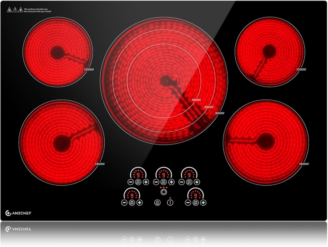 AMZCHEF 36 Inch Built-In Electric Cooktop, 5 Burners, Touch Control, T