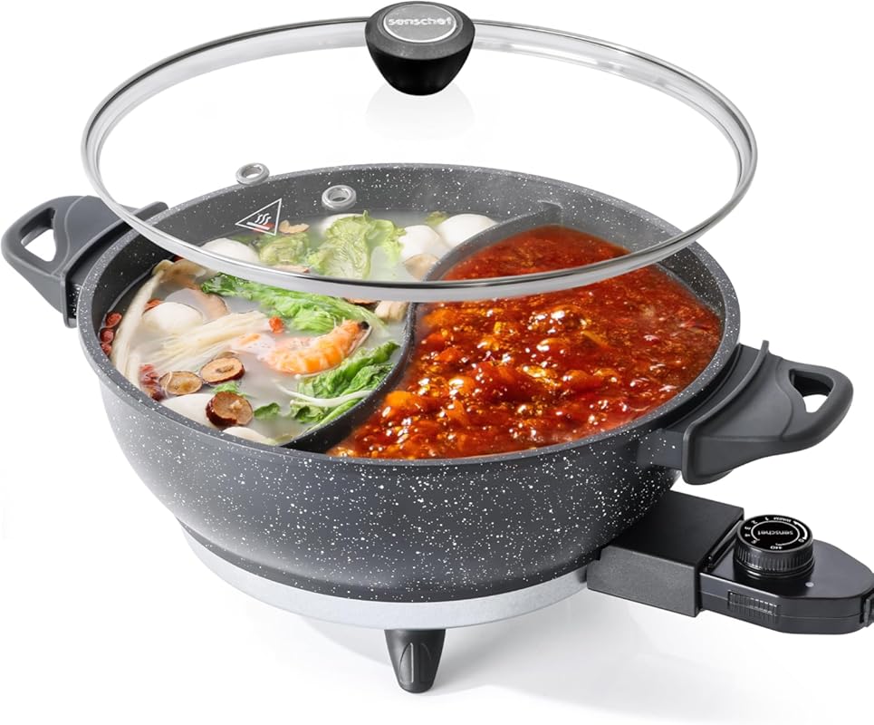 TWIN Electric Hot Pot with Divider, 1500W EvenHeat Non-Stick Dual-Flav