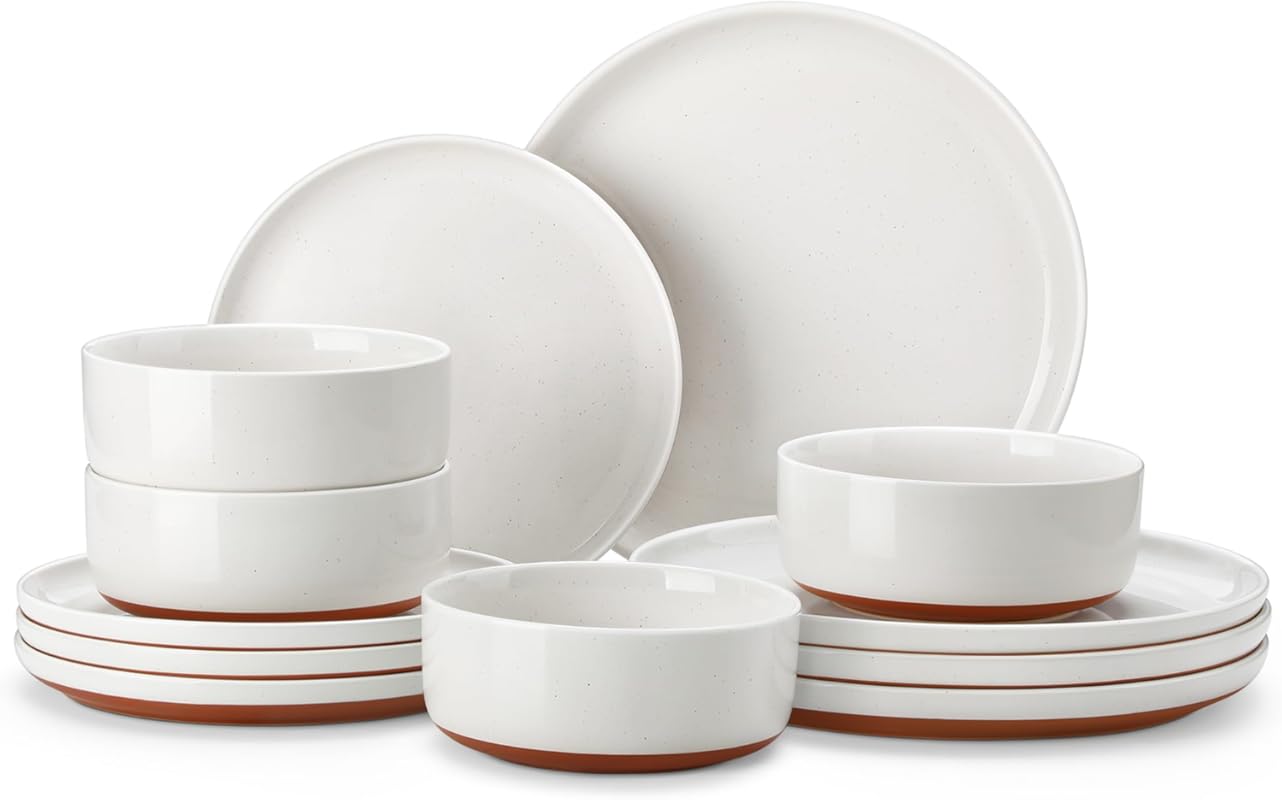 MALACASA TARA 12-Piece Stoneware Dinnerware Set for 4, Plates & Bowls,