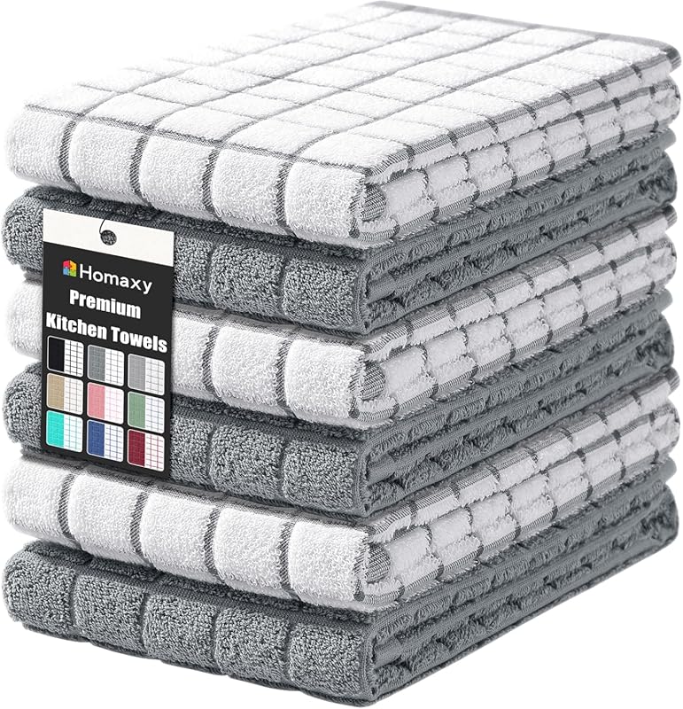 Homaxy Premium 100% Cotton Terry Kitchen Towels – Super Absorbent, Sof