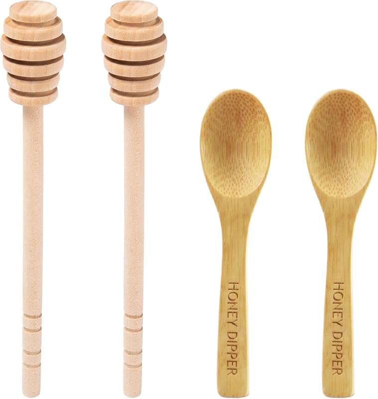 DESIOLE 4-Pack 6.3 Inch Wooden Honey Dipper Sticks for Jars, Drizzling