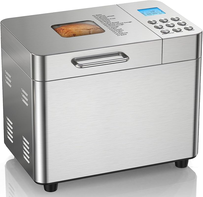 OSIPOTO Automatic Bread Maker Machine, 2LB, Stainless Steel, 17-in-1, 