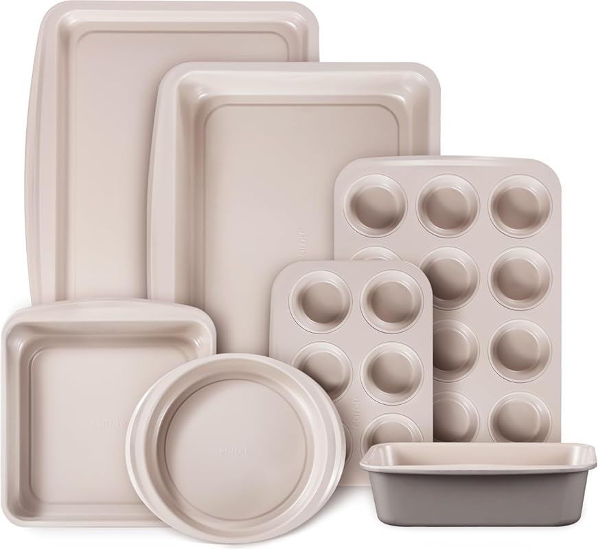 CAROTE 7-Piece Nonstick Stackable Bakeware Set, Gray & Khaki: Includes
