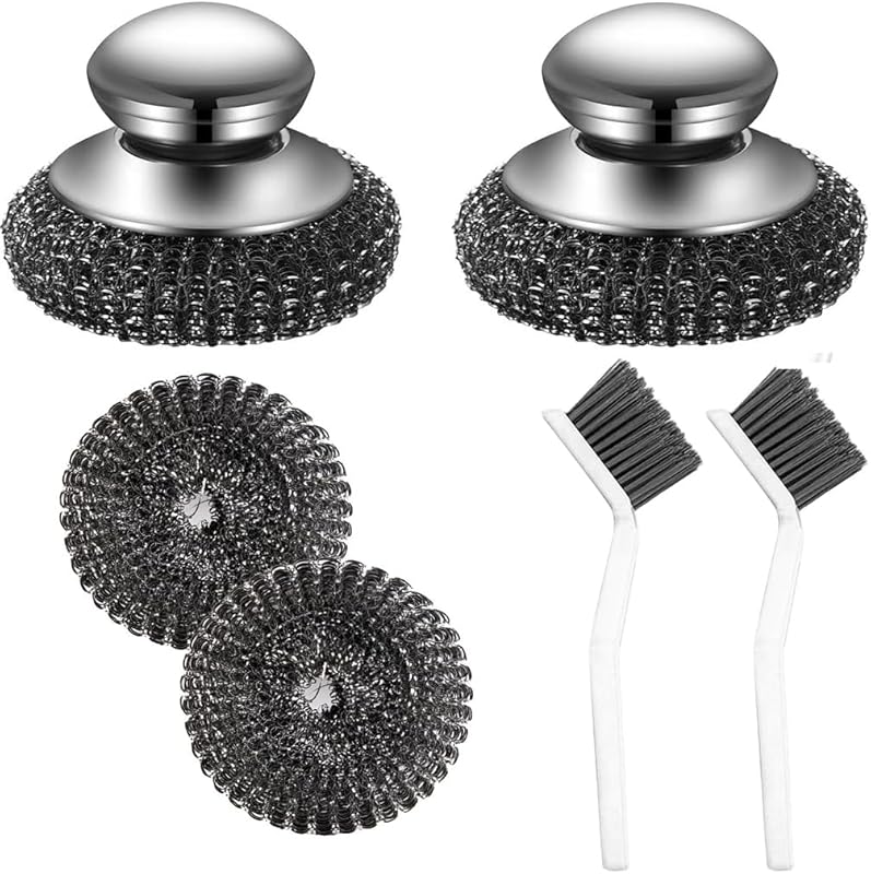 Stainless Steel Wool Scrubber & Crevice Brush Set for Oven, Pots, Gril