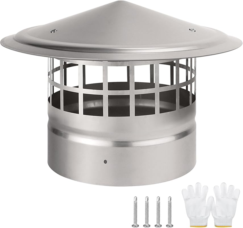 6 Inch Round Cone Top Chimney Cap with Screen, 304 Stainless Steel Rai