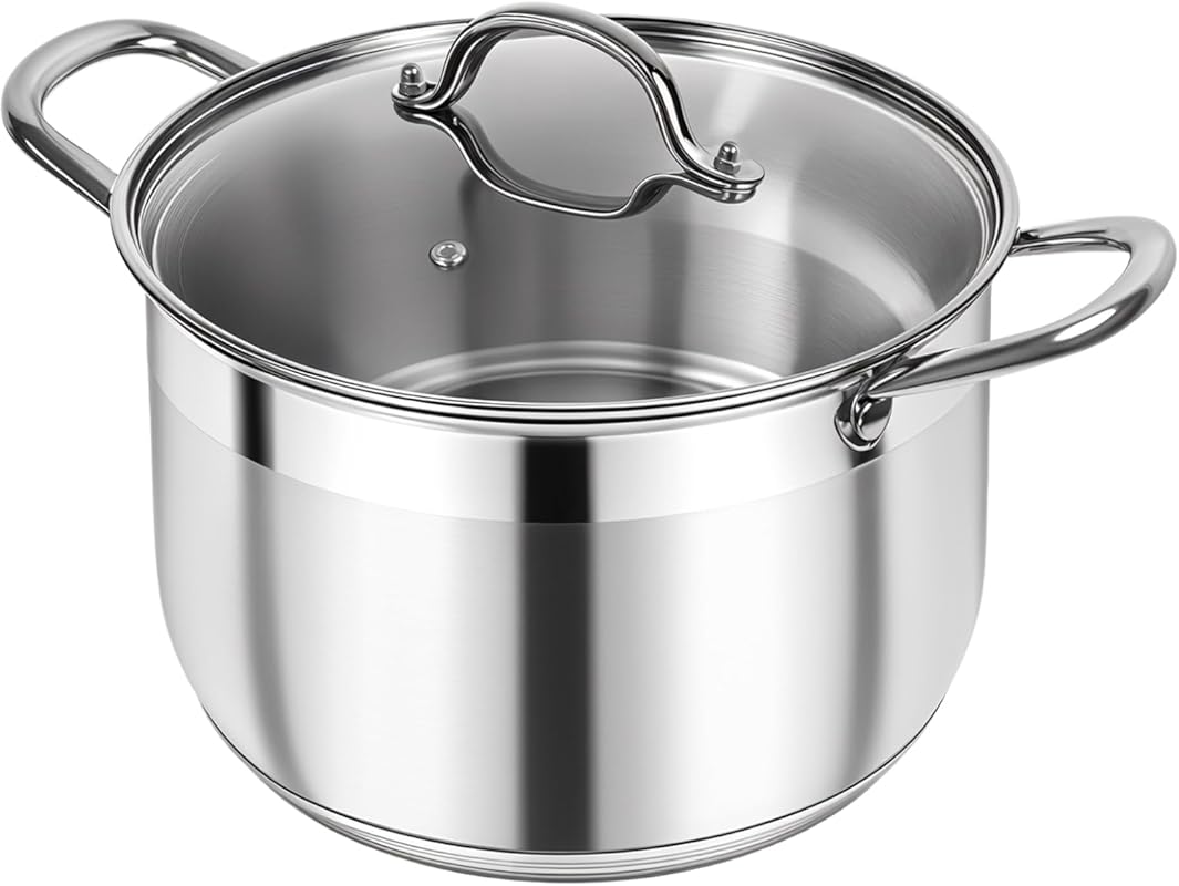 Kirecoo 12-Quart Heavy-Duty Stainless Steel Stock Pot with Visible Lid