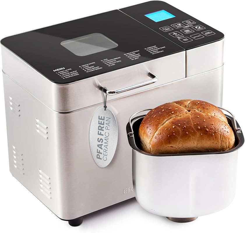 Elite Gourmet Programmable 2-Lb Bread Maker, PFAS-Free Ceramic Pan, To