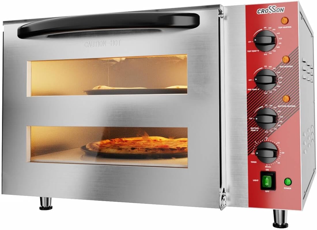 CROSSON Commercial Double Deck 18-Inch Electric Pizza Oven with Thick 