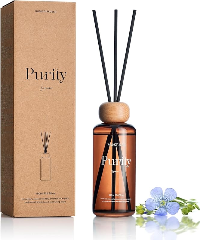 M&SENSE Linen Scent Reed Diffuser 6.3 oz - Natural Essential Oil, Non-