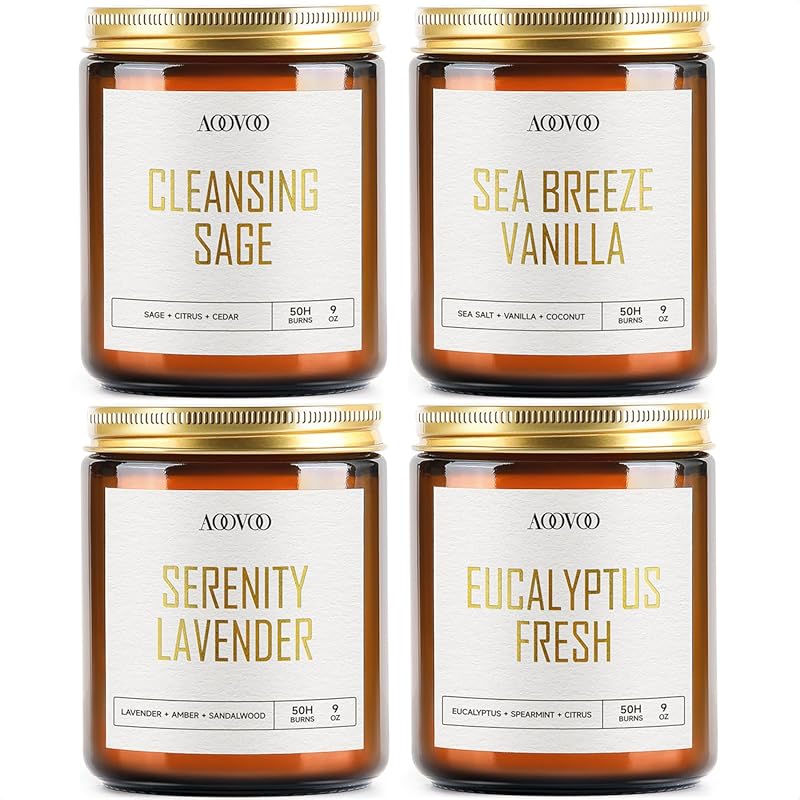 AOOVOO 4-Pack Scented Soy Candles 36oz: Lavender, Vanilla, Eucalyptus 