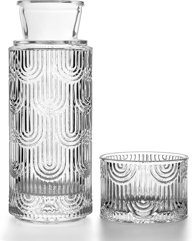 Clear Bedside Water Carafe & Glass Set, 21.6 oz Pitcher with 6 oz Tumb
