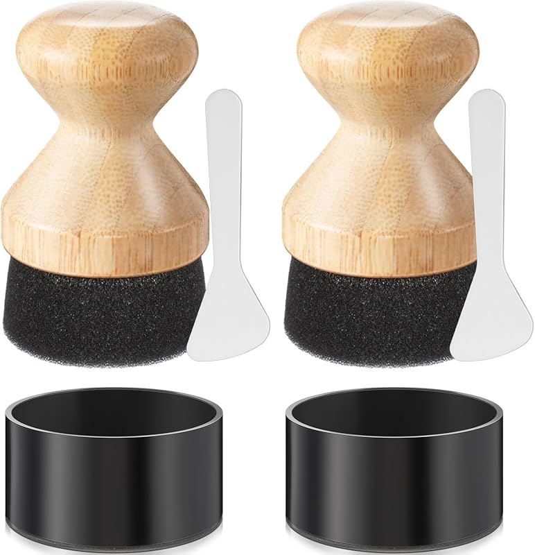 Pickmesh 2 Pcs Bamboo Oil Wax Applicator with Lid for Cutting Boards &