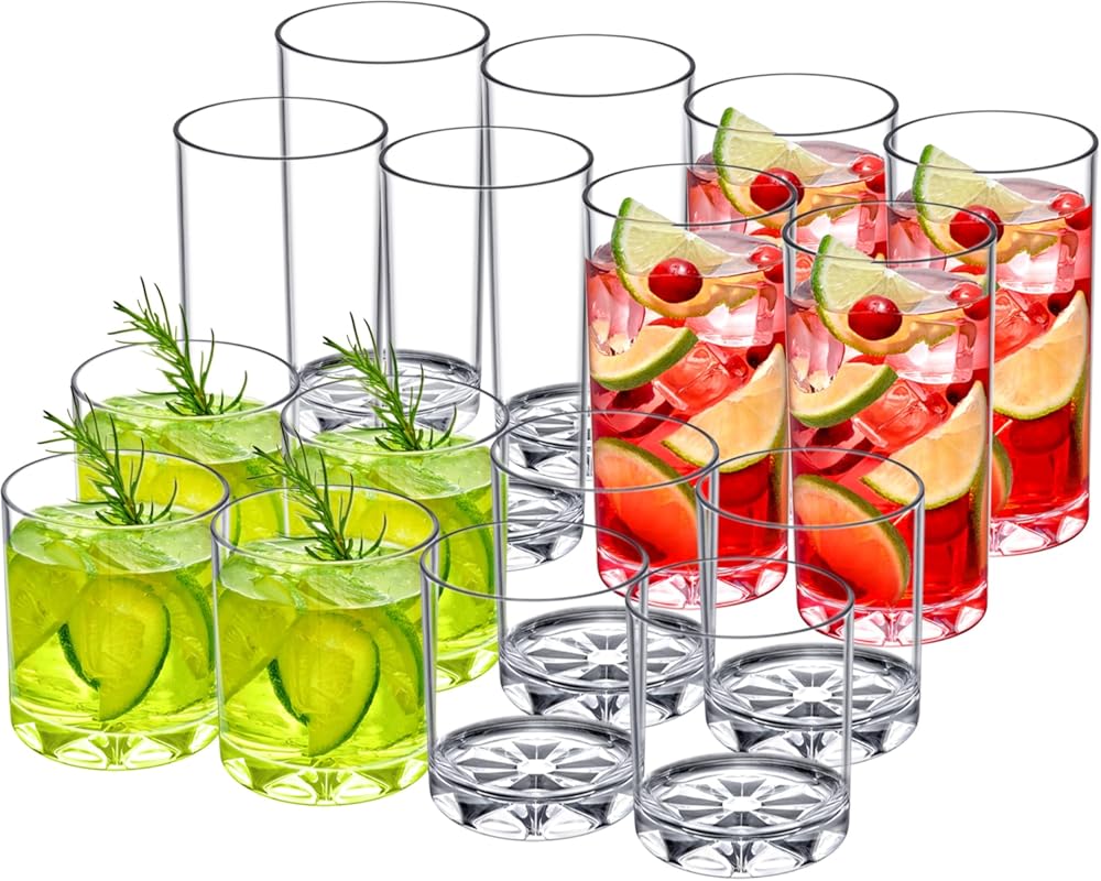 Amazing Abby Liberty Clear Plastic Tumblers (Set of 16) - 12oz & 16oz,
