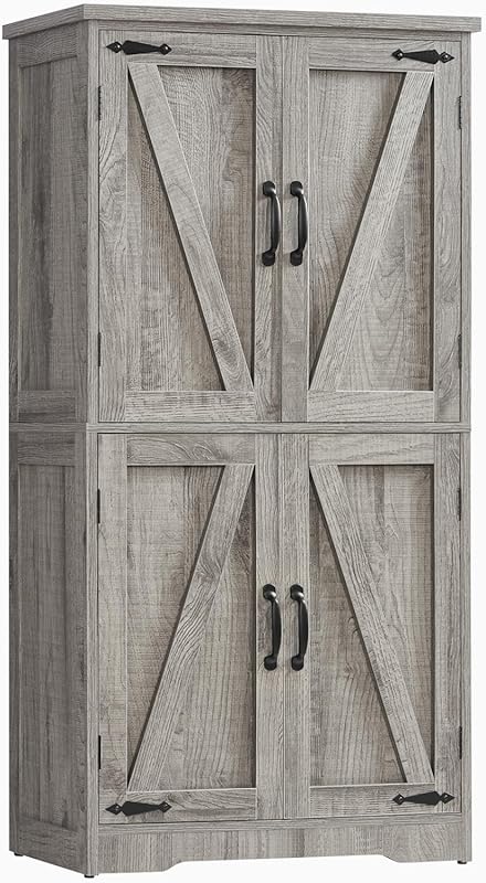 TEENFON Farmhouse Storage Cabinet: Rustic Gray Bathroom Cupboard with 