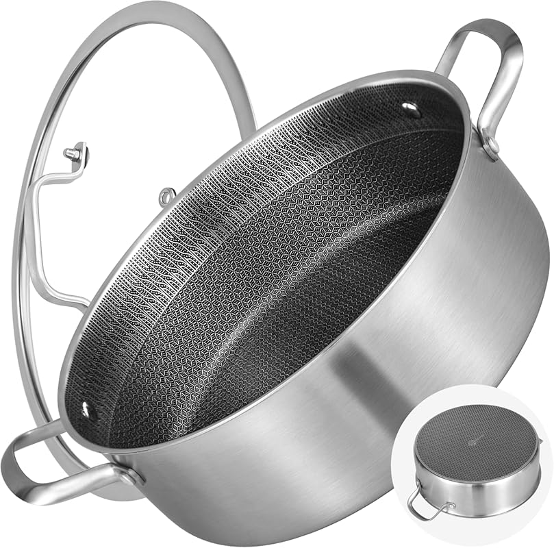 LOLYKITCH Tri-Ply Stainless Steel Nonstick 7 Qt Saute Pan with Lid, In