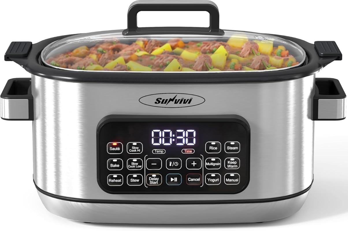 Sunvivi 12-in-1 6.5-Quart Digital Programmable Multi Slow Cooker Roast