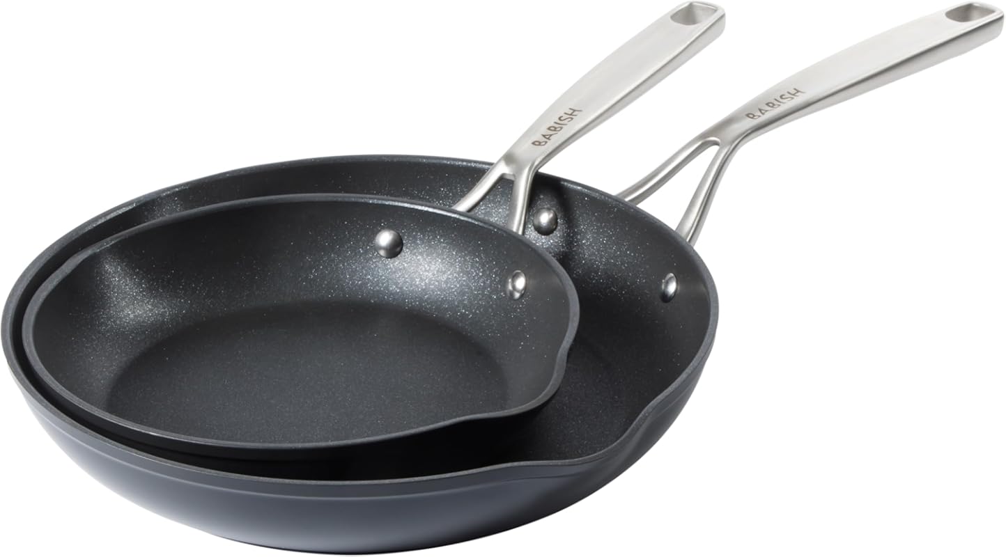 Babish Hard Anodized Laser Titanium Nonstick Fry Pan Set, 2 Piece (8 &