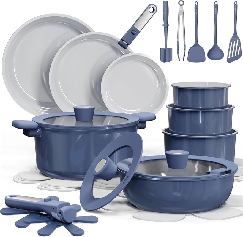 CAROTE 27-Piece Ceramic Nonstick Cookware Set with Detachable Handles,