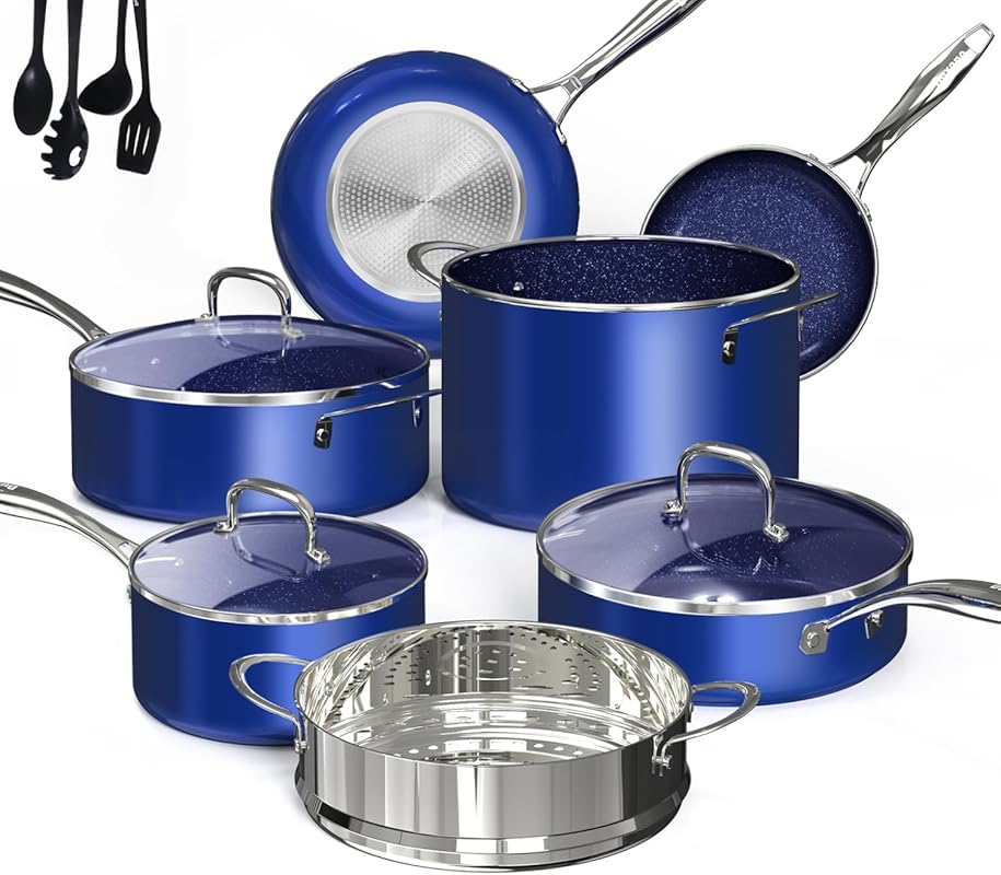 DUXANO Deluxe Nonstick Ceramic Pots & Pans Set (14-Pc), PFAS-Free, Ind